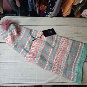 Cynthia Rowley Pink and Mint Holiday Patterned Knit Dog Hoodie Sweater Size XL